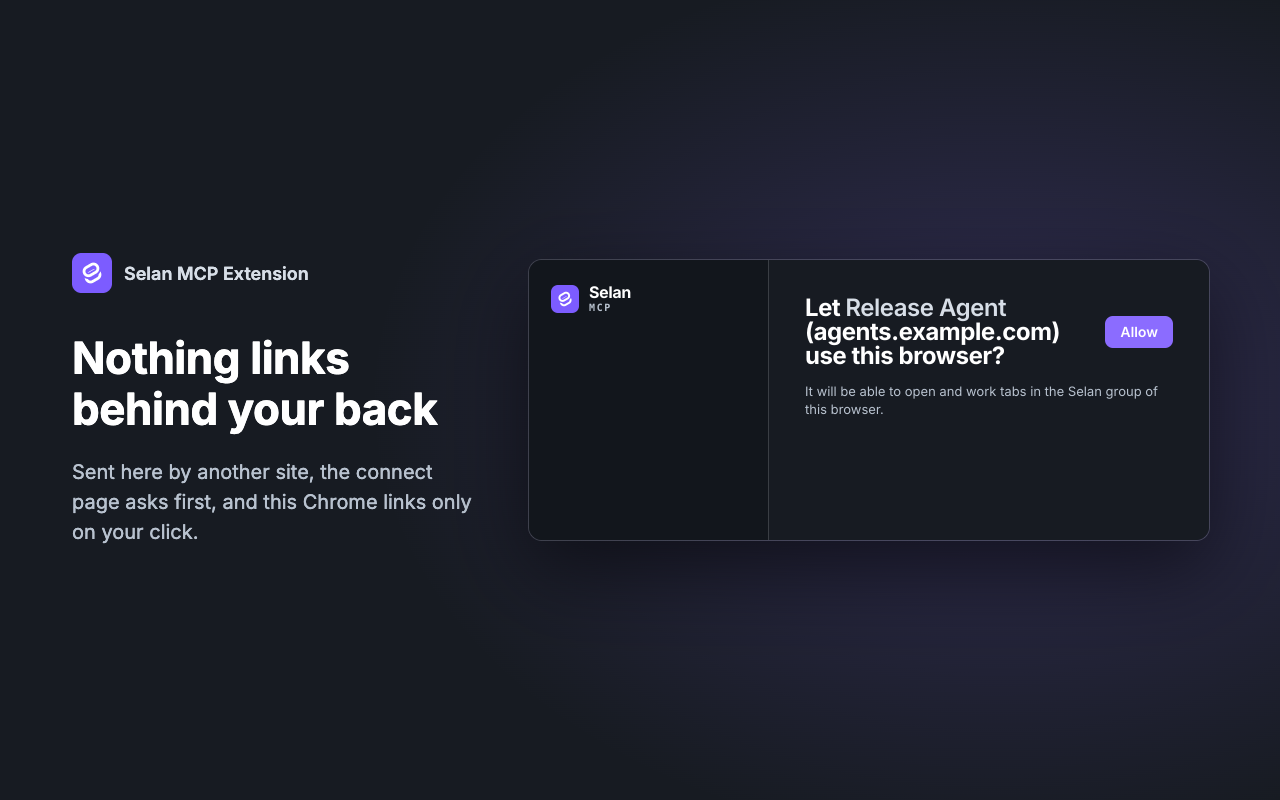 The connect page asking whether Release Agent at agents.example.com may use this browser, with an Allow button